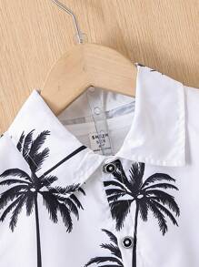 SHEIN 2 Piezas / Set Camisa Casual De Los Niños Pequeños Con Diseño Hawaiano, Conjunto Para La Vacaciones De Verano