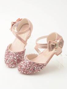 Girls' Spring Style High Heel Princess Shoes For Children's Leather Shoes, Dance Stage Performance Shoes With Formal Dress Gold Crystal Shoes - Pink - View 3