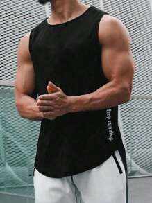 Manfinity Fitness 男士字母印花運動背心 - 黑色 - 查看 1