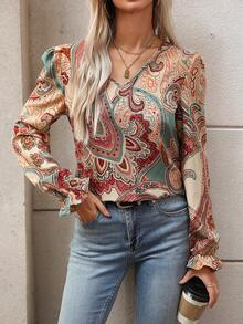 SHEIN LUNE Quý cô Trở lại Dây đeo Paisley In Áo sơ mi - Nhiều màu - Xem 4