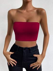 Zolique Ladies' Solid Color Strapless Top - Burgundy - View 5