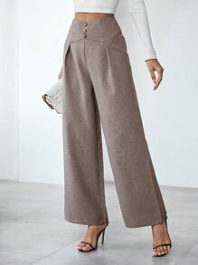 SHEIN Clasi 女款寬腿褲 - 卡其色 - 查看 4