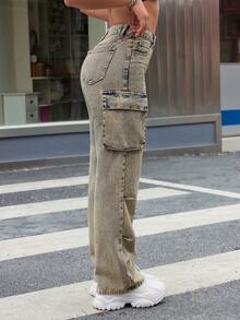 SHEIN ICON 多口袋水洗牛仔褲 - 深色水洗藍 - 查看 3