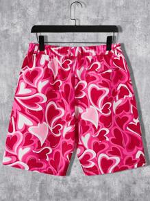 Manfinity VCAY Men's Full Of Heart Print Woven Casual Shorts - Pink - View 7