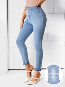 SHEIN LUNE Women'S Light Blue Washed Slim Fit Jeans - Medium Wash - View 1