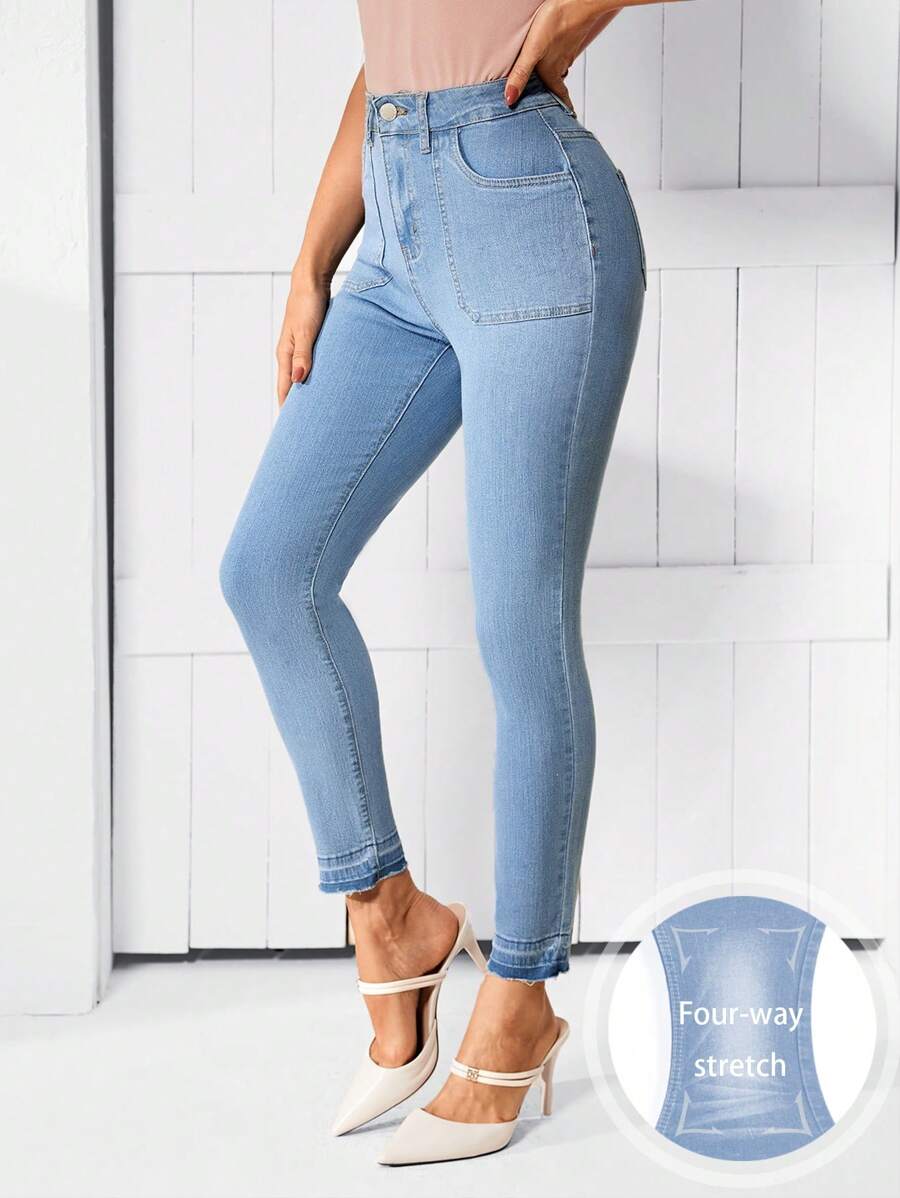 SHEIN LUNE Women'S Light Blue Washed Slim Fit Jeans - Medium Wash - View 1