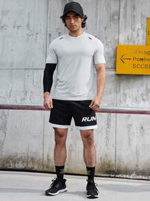 Gym Rark 男士抽绳腰带运动短裤，撞色字母图案慢跑短裤，黑色运动短裤 - 黑色 - 查看 5