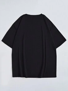 男士字母設計短袖t恤 - 黑色 - 查看 2