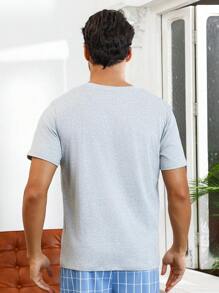 Men'S Short Sleeve Home Service Letter Print Top - Grey - View 2