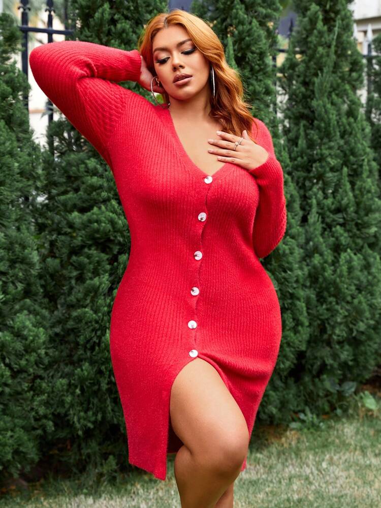 Plus Size Button Up Long Sleeve Cardigan Sweater