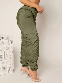 SHEIN SXY Của phụ nữ Xếp li Quần Cargo - xanh quân đội - Xem 4