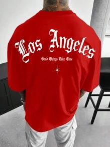 Manfinity EMRG 男士字母印花下滑肩t恤 - 紅色 - 查看 1