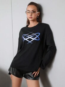 SHEINNeu Camiseta De Manga Larga Estampada Con Estampado De Mujer