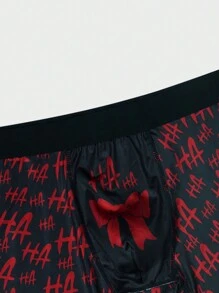 Men'S Printed Square Cut Boxer Briefs With Letter & Bowknot Pattern - Red - View 4
