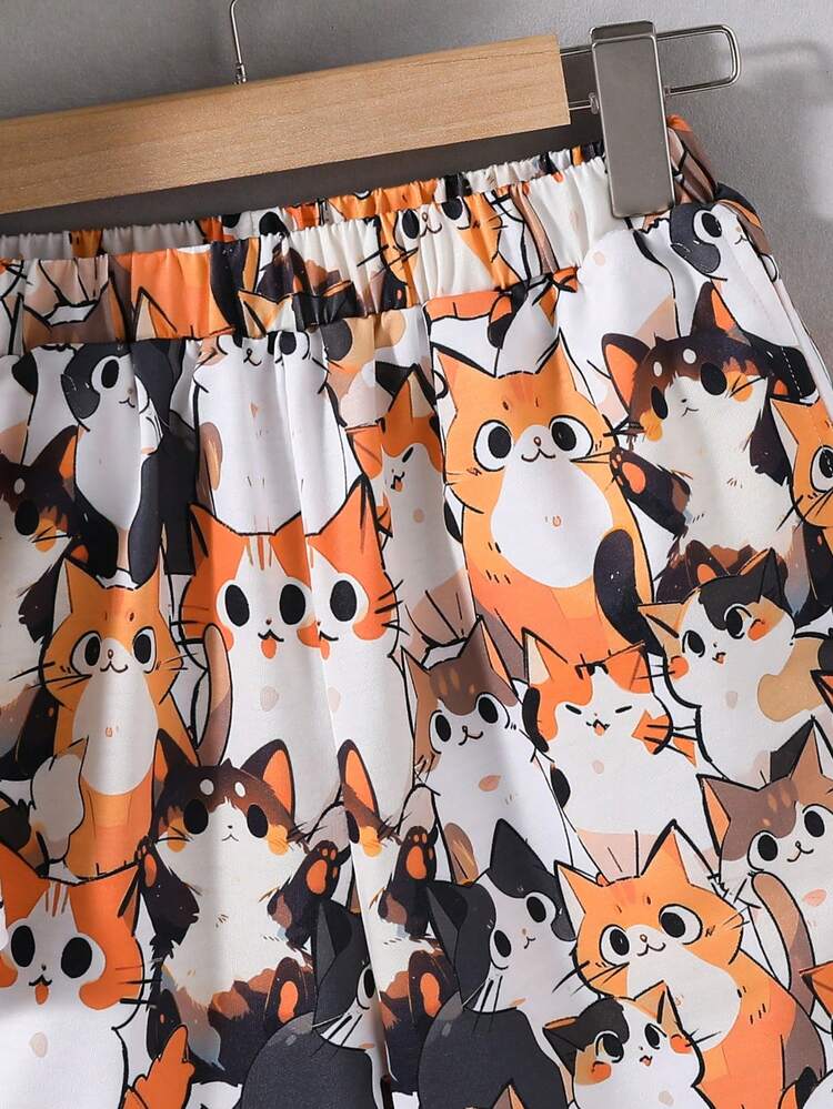 SHEIN Cậu bé Tween Giải trí Mèo in Lỏng lẻo phù hợp Ngắn tay Áo thun Và Quần short Đan Hai Bộ - Nhiều màu - Xem 7
