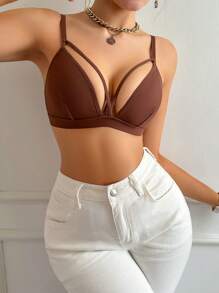 女士純色鏤空胸罩 - 咖啡棕 - 查看 1