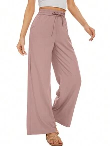 Women'S Drawstring Wide Leg Pants - Pink - View 3