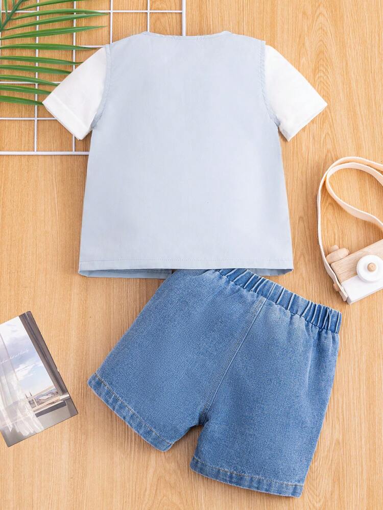 3pcs Baby Boys Spring/Summer Ramadan Style Denim Set