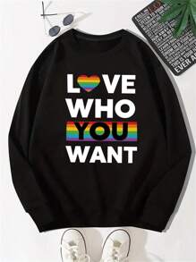 Men's Sweatshirt With Heart Print And Slogan - Black - View 1