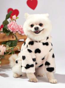 PETSIN Valentine's Day Black And White Plush Hooded Sweatshirt With Heart Pattern - Multicolor - View 3