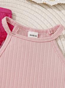 SHEIN Young Girl Ribbed & Tassel Hem Halter Top For Summer Beach Vacation - Multicolor - View 6