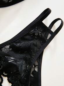 Classic Sexy 女士蕾絲性感內衣套裝,配以蝴蝶結裝飾 - 黑色 - 查看 5