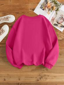 SHEIN EZwear 大尺寸字母印花圓領套頭衫 - 玫紅色 - 查看 2