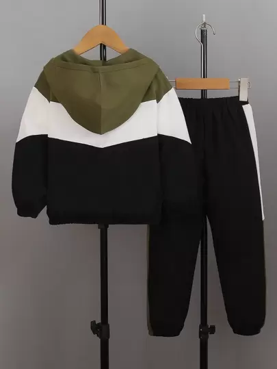 SHEIN Explorewe 男童兩件套休閒運動連帽衛衣及長褲套裝,秋季戶外穿著
