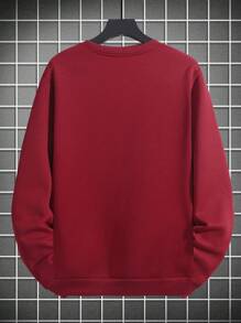 Manfinity Homme Men's Solid Color Round Neck Drop-Shoulder Sleeve Sweatshirt, For Fall - Burgundy - View 4