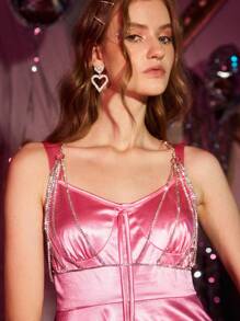 ROMWE Kawaii 1 件女士银色水钻装饰身体链，适合情人节、妈妈、母亲、母亲节、礼物