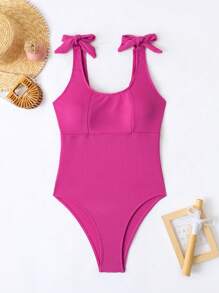 SHEIN Swim 女士连体泳衣（带肩带）嘉年华夏季 - 玫紅色 - 查看 5