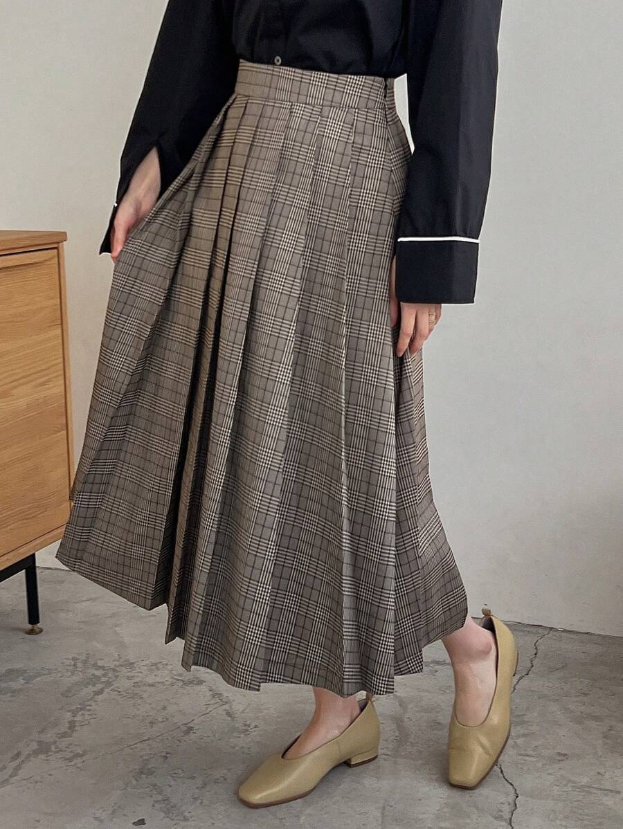 FRIFUL 女式高腰格子裙 - 灰色 - 查看 1