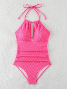 SHEIN Swim Summer Women'S Solid Color One-Piece Swimsuit - Hot Pink - View 8