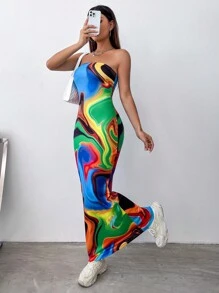 SHEIN Unity 綁染無肩帶連衣裙 - 彩色 - 查看 1