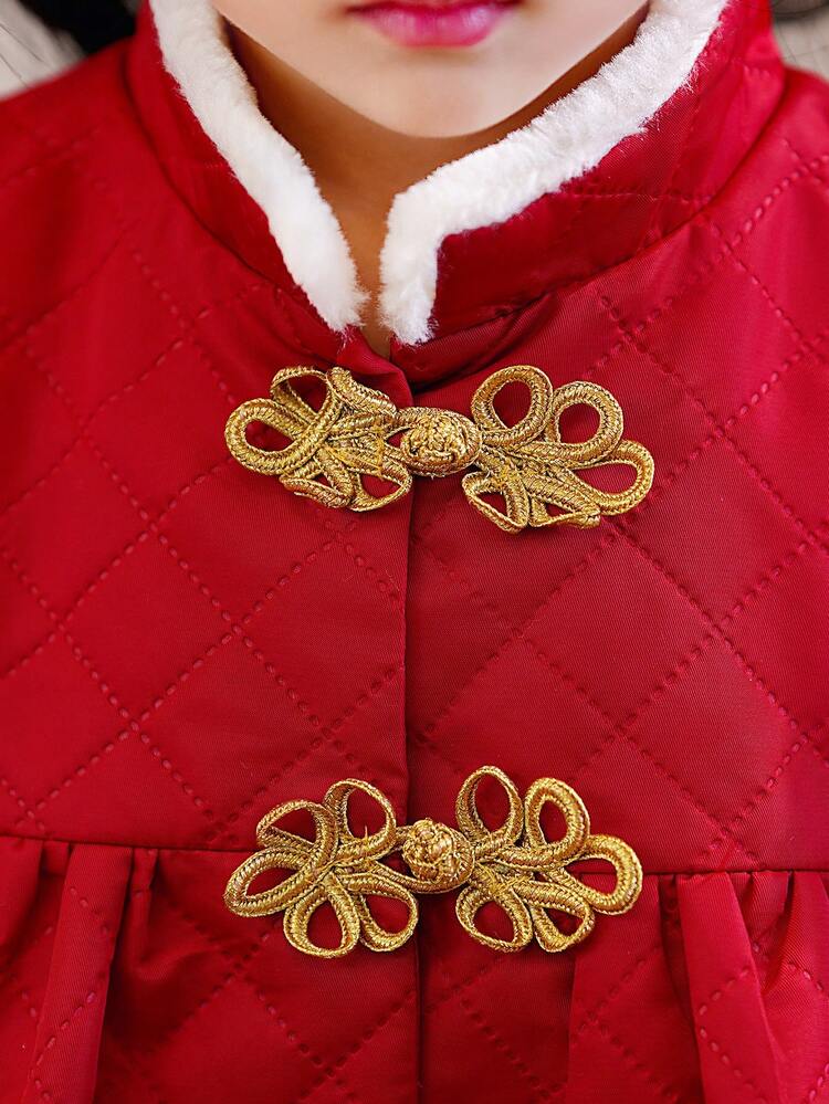 Girls' Chinese Traditional Dress With Embroidery Trim And Frog Button Closure