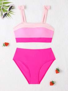 Bộ bikini khối màu dành cho cô gái tuổi teen có nơ trang trí bãi biển mùa hè - Nhiều màu - Xem 7