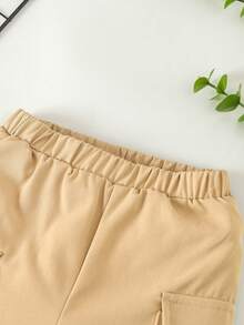 嬰兒男孩街風款字母有趣印花短袖t恤和短褲套裝,適用於春夏季 - 白色 - 查看 4