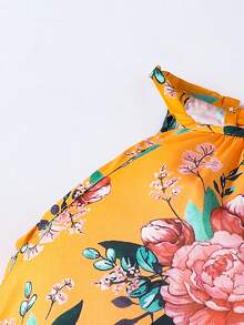 SHEIN Little Girls' Floral Print Casual 2-Piece Set - Orange - View 3