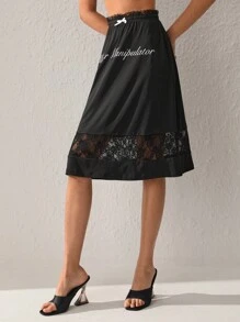 HUR 设计师女式字母印花撞色蕾丝优雅裙子，适合节日、派对、感恩节、度假、新年前夜、情人节、节日 - 黑色 - 查看 5