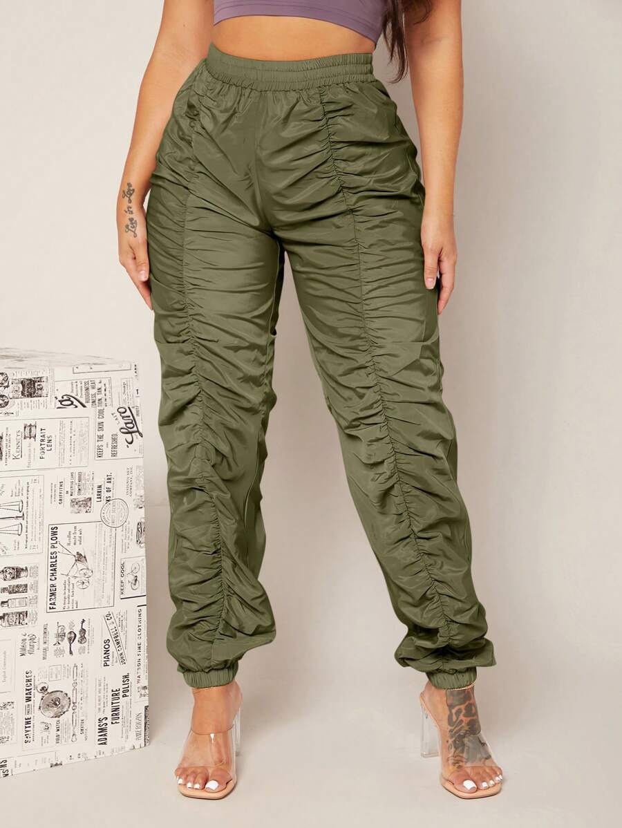 SHEIN SXY Của phụ nữ Xếp li Quần Cargo - xanh quân đội - Xem 1