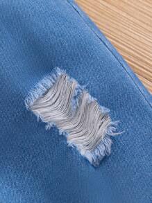 SHEIN 2pcs/Set Baby Girls' Bow Knot White Cami Top And Light Washed Ripped Double-Layers Tulle Denim Pants For Spring/Summer