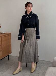 FRIFUL 女式高腰格子裙 - 灰色 - 查看 3