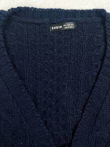 SHEIN Unity 前開口編織針織開衫連帶前結束 - 藏蓝色 - 查看 4