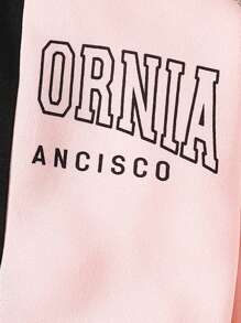 SHEIN 女孩2入組休閒運動服,拼色字母印花運動衫和運動褲,適合秋冬季節 - 黑色 - 查看 5