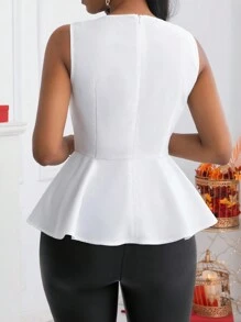 SHEIN Clasi 女式无袖衬衫，带 3D 花卉装饰和荷叶边 - 白色 - 查看 3