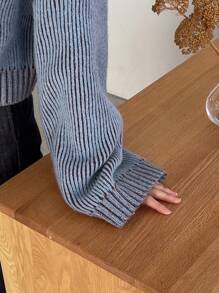 FRIFUL 女士罗纹针织系带开衫、长袖上衣 - 藍色 - 查看 8