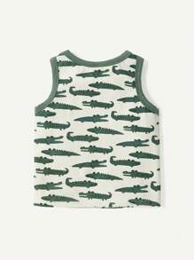 Cozy Pixies Baby Boy Cartoon Crocodile Pattern Tank Tops With Color Block Round Neck, 3pcs/Set