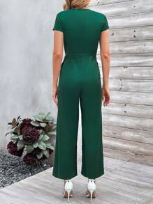 SHEIN Clasi Ladies' Solid Color Belted Jumpsuit - Dark Green - View 5