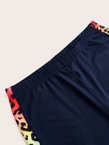 SHEIN EZwear Plus Size Leopard Patchwork Leggings - Navy Blue - View 5