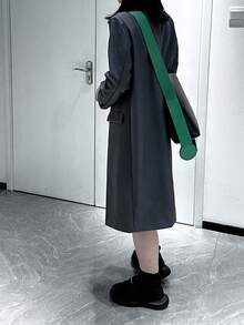 Chaqueta casual de solapa a contraste de doble botonadura, primavera otoño - Gris Oscuro - Ver 2